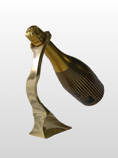 Modern bottle holder in golden colour metal - bronze and copper metal work
