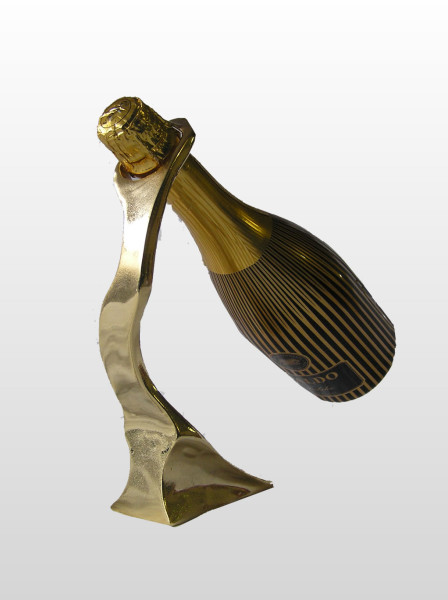 bronze and copper metal work - Modern bottle holder in golden colour metal Modern bottle holder in golden colour metal - bronze and copper metal work
