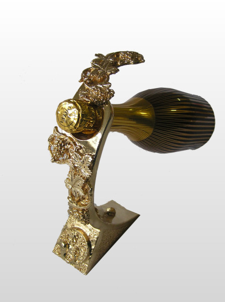 bronze and copper metal work - Bottle holder in golden colour metal Bottle holder in golden colour metal - bronze and copper metal work